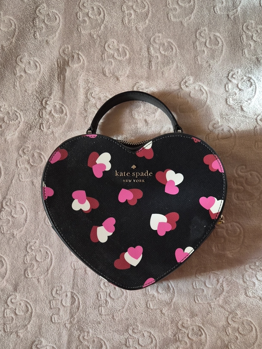 kate spade Black Heart-Shaped Mini Bag with Pink & White Hearts